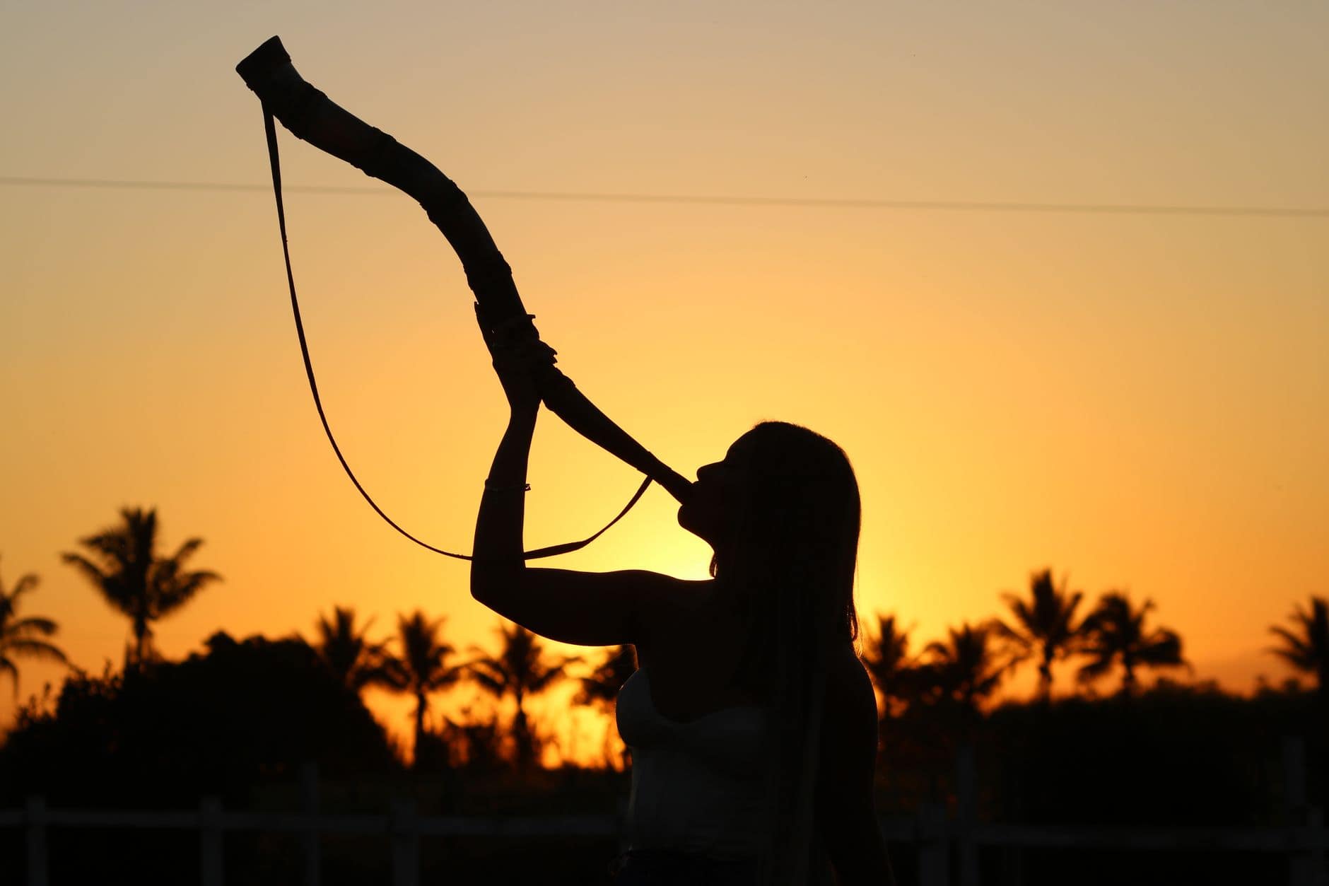 a person blowing a horn